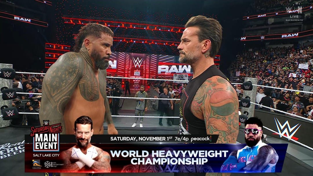 Read more about the article WWE Monday Night RAW Oct. 27, 2025 Preview: CM Punk & Jey Uso Go Face-to-Face Before Saturday Night’s Main Event; Penta vs. Rusev No. 1 Contender Match, Women’s Title Action and More