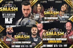 Read more about the article AEW Dynamite New Year’s Smash Dec. 31st, 2025 Preview: MJF World Title Address, TBS & National Title Defenses, Moxley vs. Josh Alexander Continental Eliminator