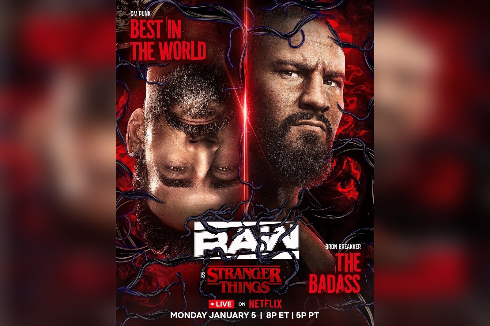 Read more about the article WWE Monday Night RAW x Stranger Things Jan. 5th, 2026 Preview: CM Punk vs. Bron Breakker, Titles on the Line & AJ Styles’ Final Year Begins